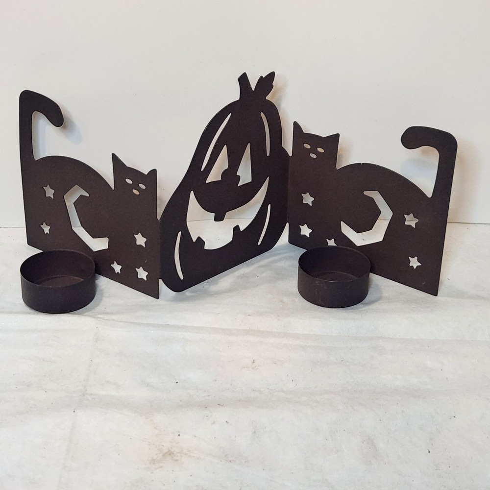 Metal Lazer Cut Jack O'Lantern & Cats Decorative Halloween Tea Light Holder